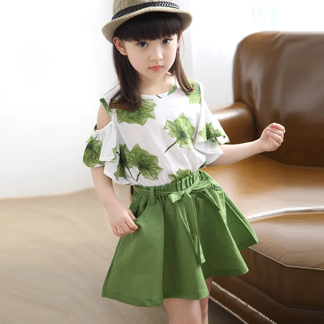 Conjuntos de ropa de verano para niñas pequeñas, 2 piezas, camisa de flores  + minifalda, vestido de moda, Color blanco, ropa bonita para niñas de 3 a  12 años - AliExpress