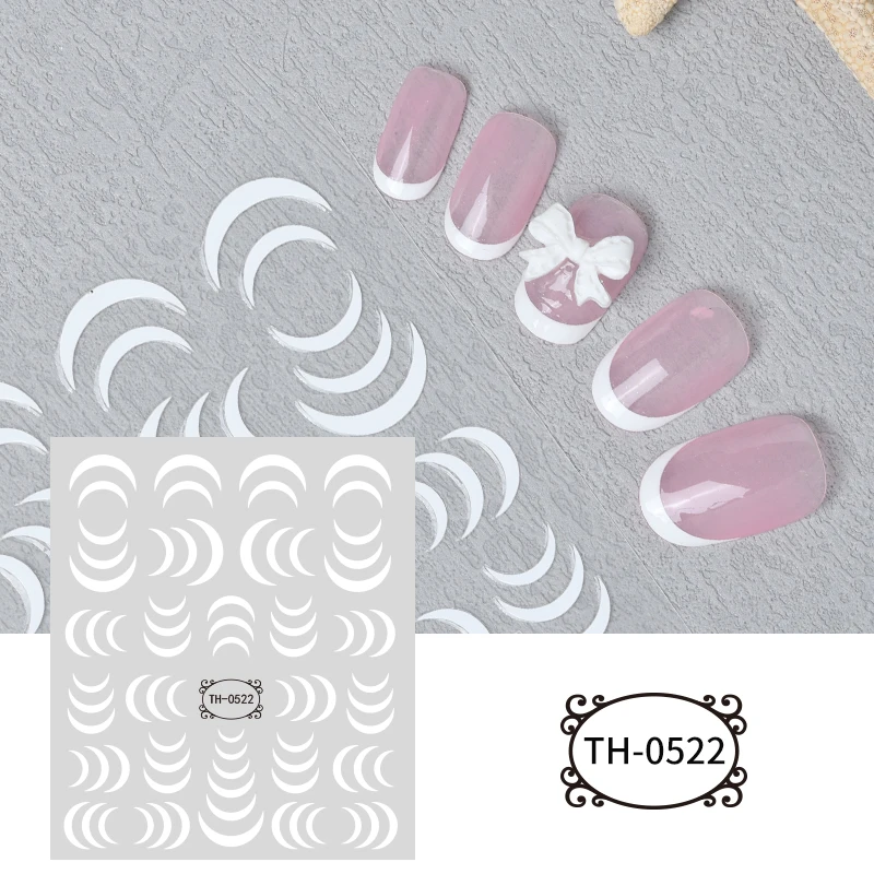 Wave White French Tip Nails Stripes Stickers 0522