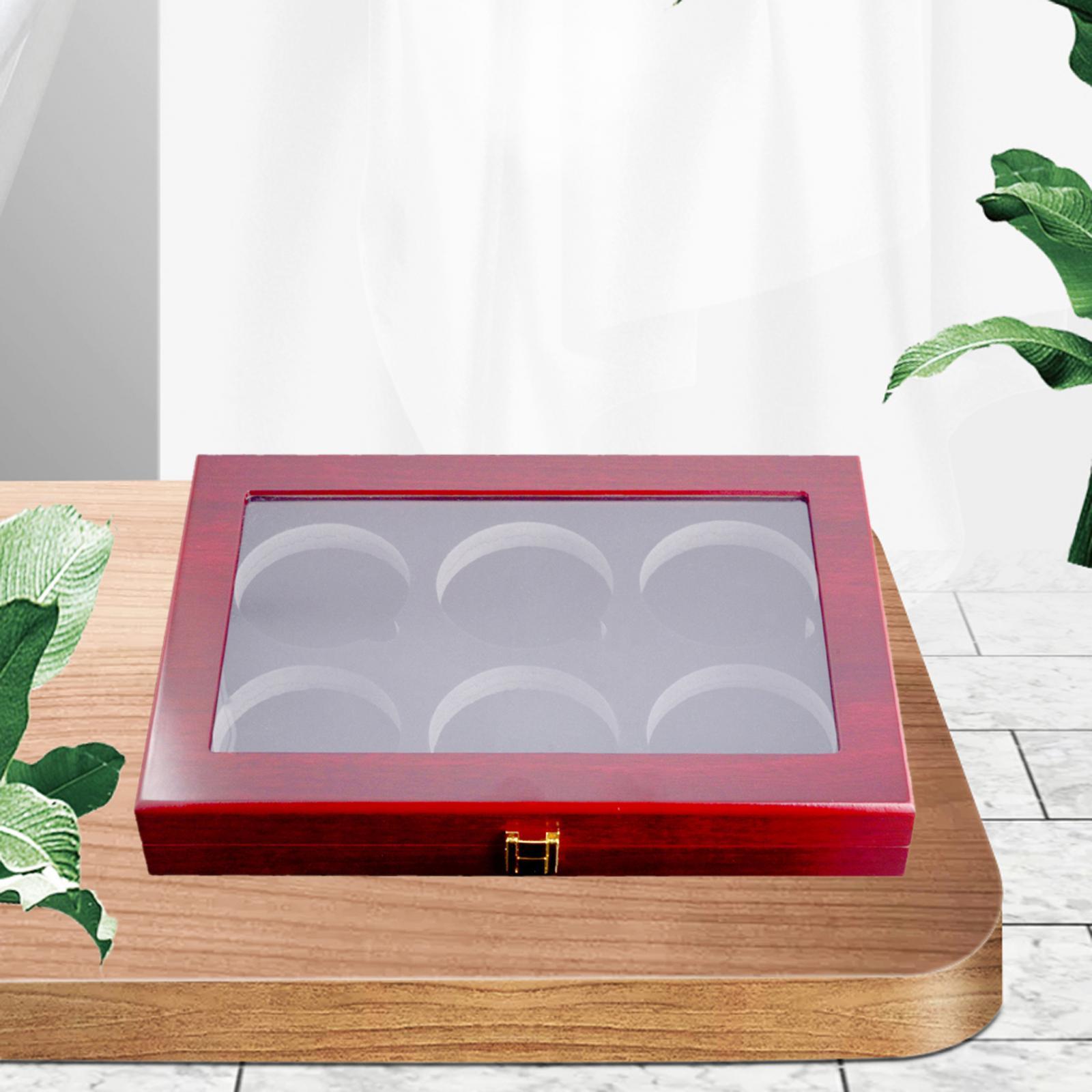 6 Holes Hockey Puck Display Case Wooden Easy to Use with Lock with Protection Door Cabinet Holder Rack Shadow Box Puck Holder