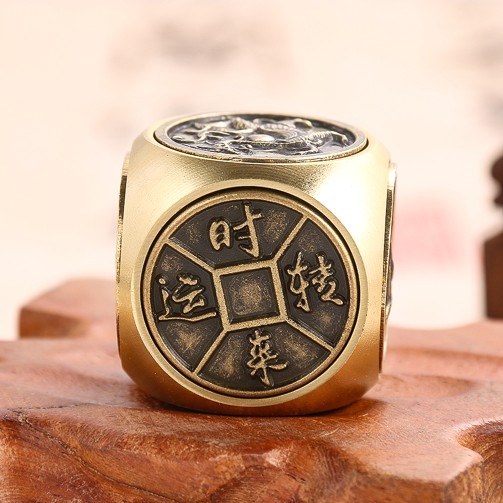 1PC Sechs Seiten Beast Transfer der Waren Reines Kupfer Dekompression Würfel Hand Stück von Artefakt Ziehen Reichtum Feng Shui Ornament – Detail 3