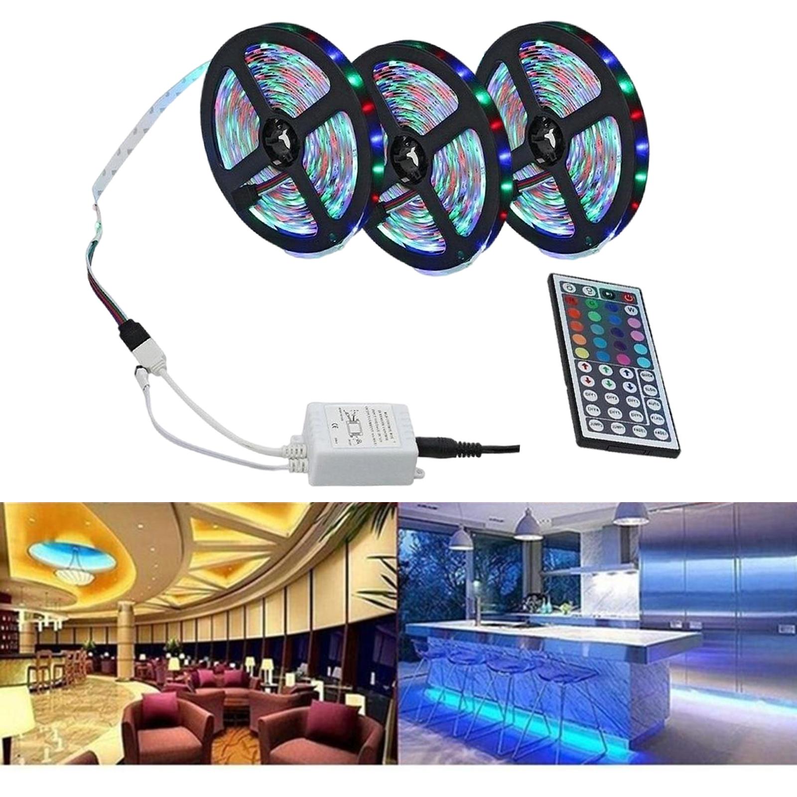50ft 15M LED Strip Lights SMD3528 Rope Lamp Kit RGB Strong Adhesive Tape Color Changing for PC Room Bar Car Home Decoration