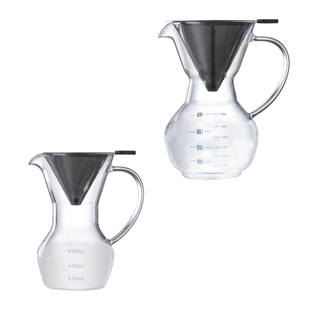  Coffee Maker Glass Carafe Coffee Dripper Heat Resistant Stainless Steel Paperless Filter for  Apartment