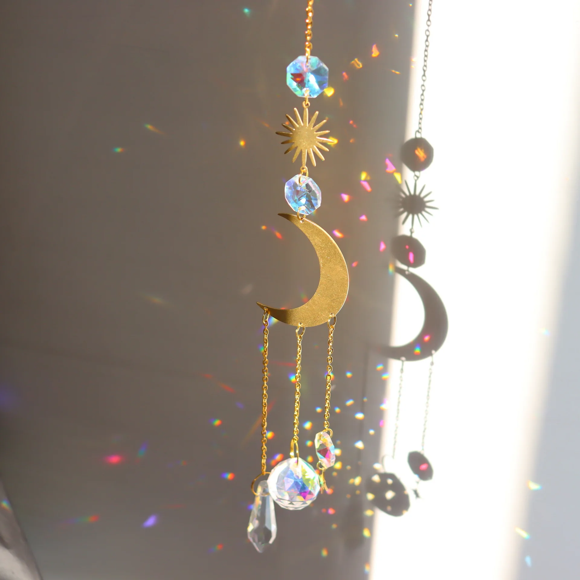 Description Picture 6 of itemSuncatcher Crystal Prism Ball Gold Moon Star Rainbow Sun Catcher Indoor Window Car Hanging Garden Decoration Gift