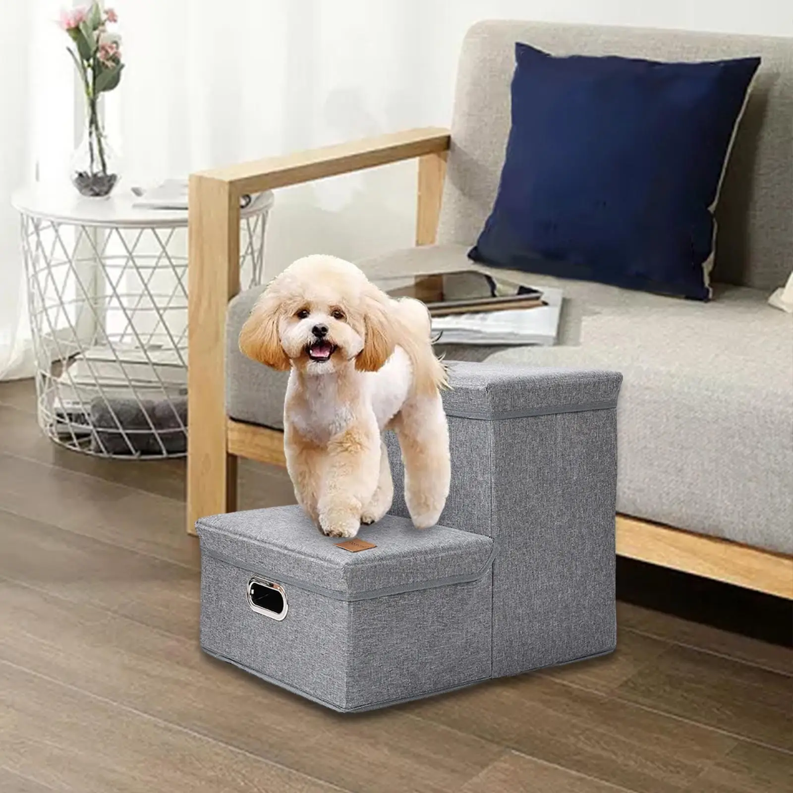 Pet Ladder with Storage Box Multi Use Small Dog Ramp Pet Dog Ramps for Sofa Puppy High Bed Small Medium Large Dogs Cats