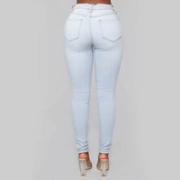 Women’s High-Waist Pencil Pants in Vintage Style Jeans color: Dark Blue|Light Blue|Blue