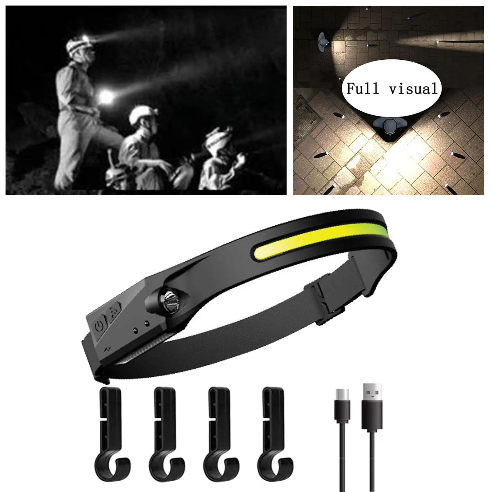 LED Headlamp COB Motion Sensor Bright Hard Head Lamp Headlight USB Rechargeable Waterproof Flashlight