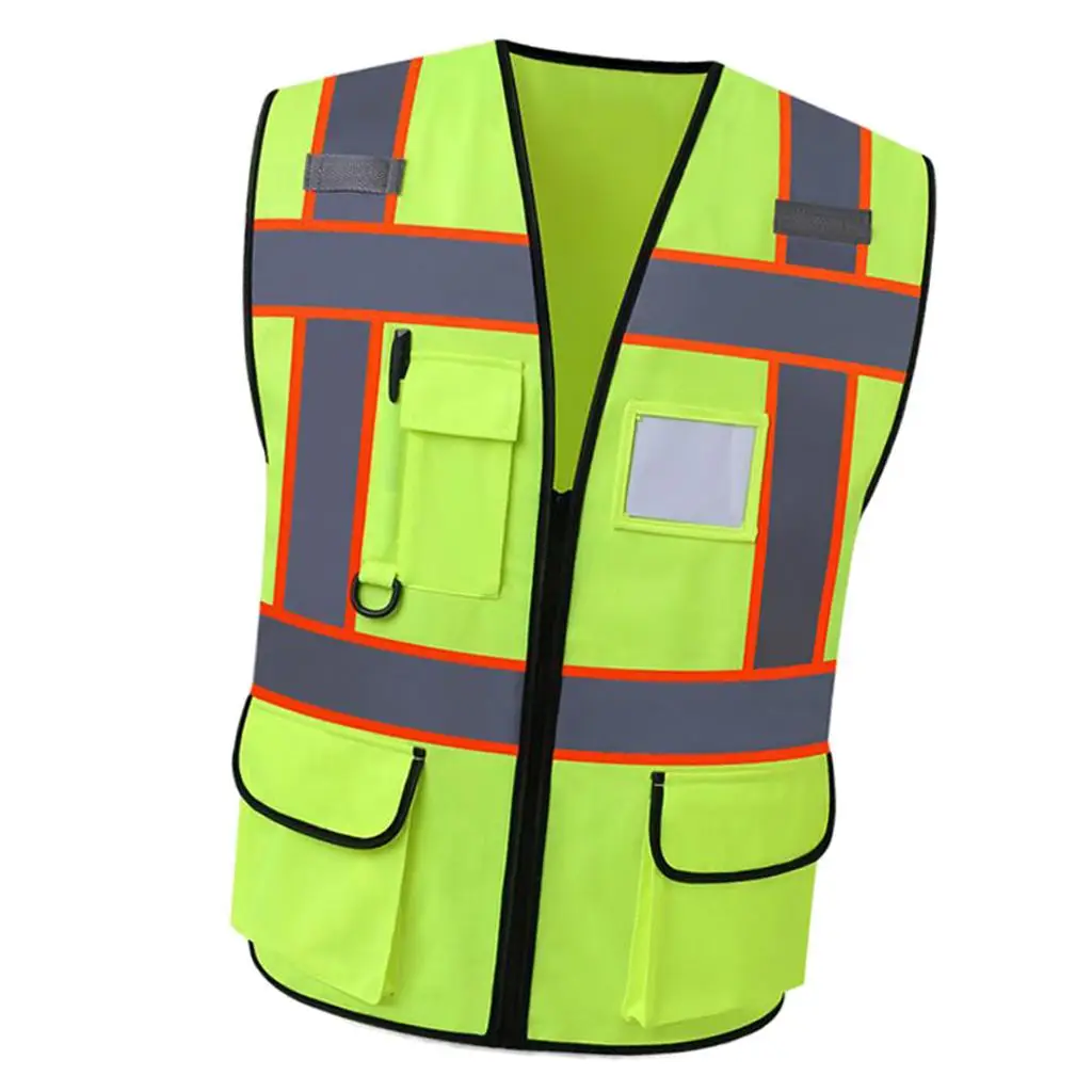 Fluorescent Yellow Safety Vest with Reflective Strips for Construction