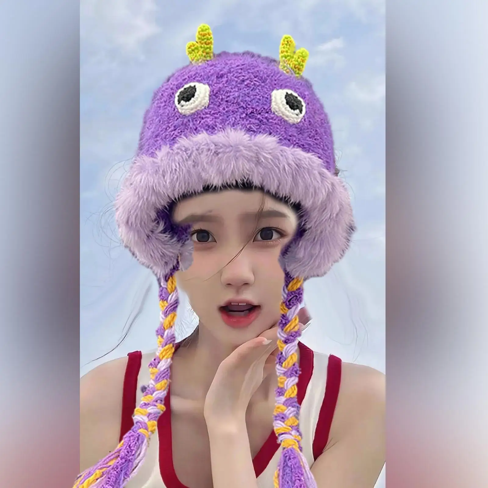 Women Warm Hat Trendy Costume Prop Funny Plush Hat for Street Cosplay Hiking