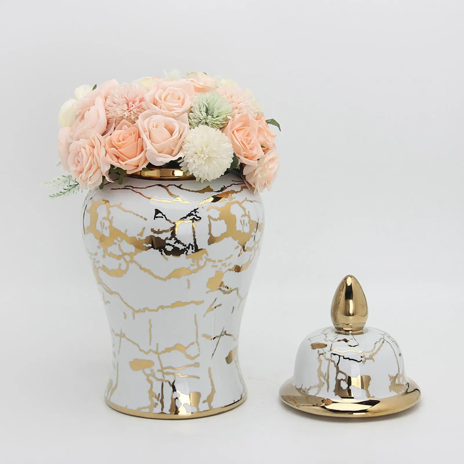 Flower Vase Storage Jar with Lid Temple Jar Desktop Tea Tin Ceramic Ginger Jars for Home Accent Centerpiece Weddings Party Desk