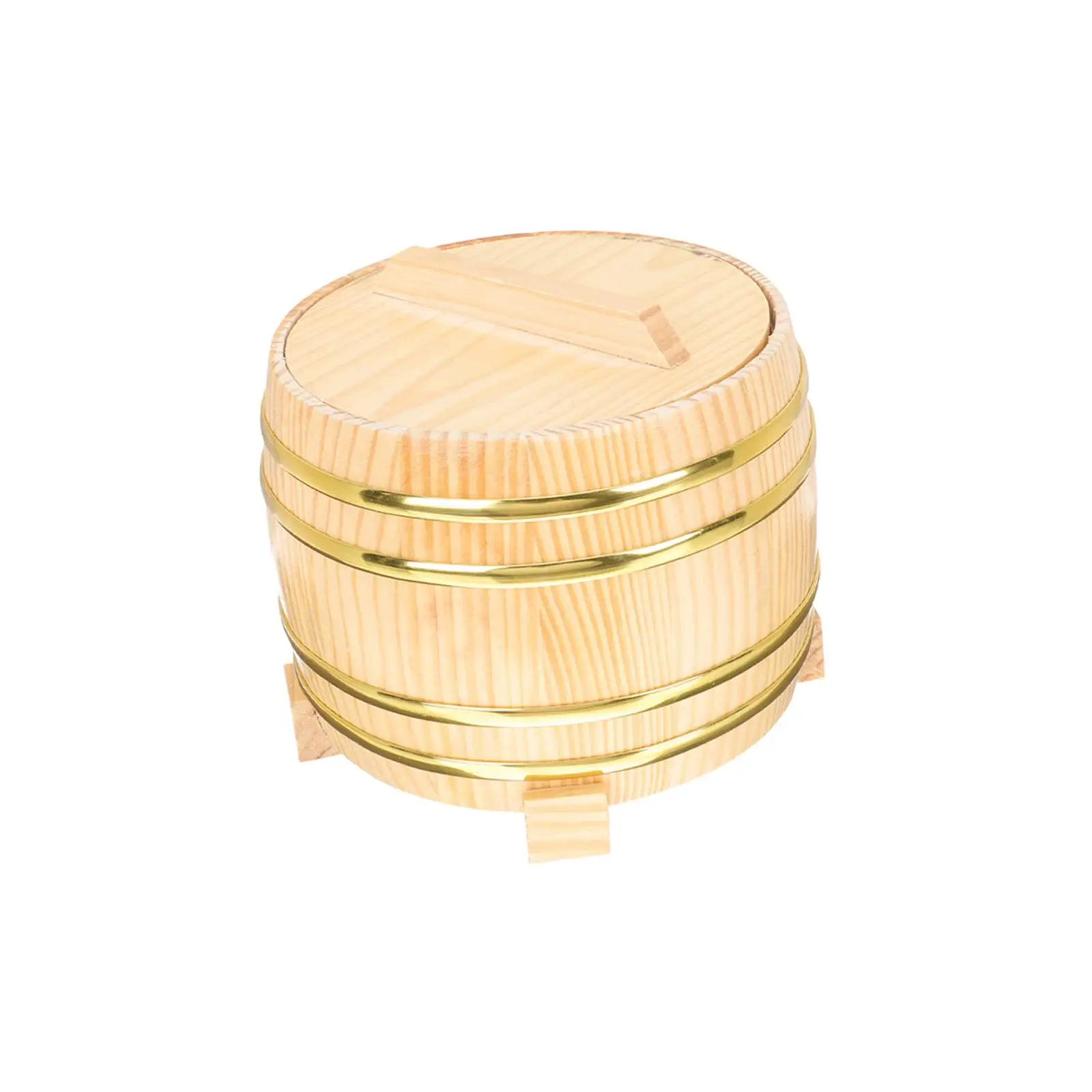 Wooden Sushi Barrel 16cm Rice Steamed Cask Wooden Rice Bowl Multifunction with Lid Simple Using Mixing Pot Container Barrel