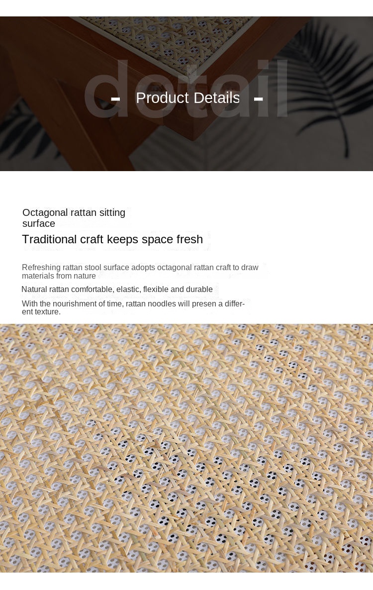 Description Picture 5 of itemWalnut Color Shoes Stool Nordic Solid Wood Rattan Woven Long Chair Living Room Furniture Home Porch Rectangle Retro Small Bench