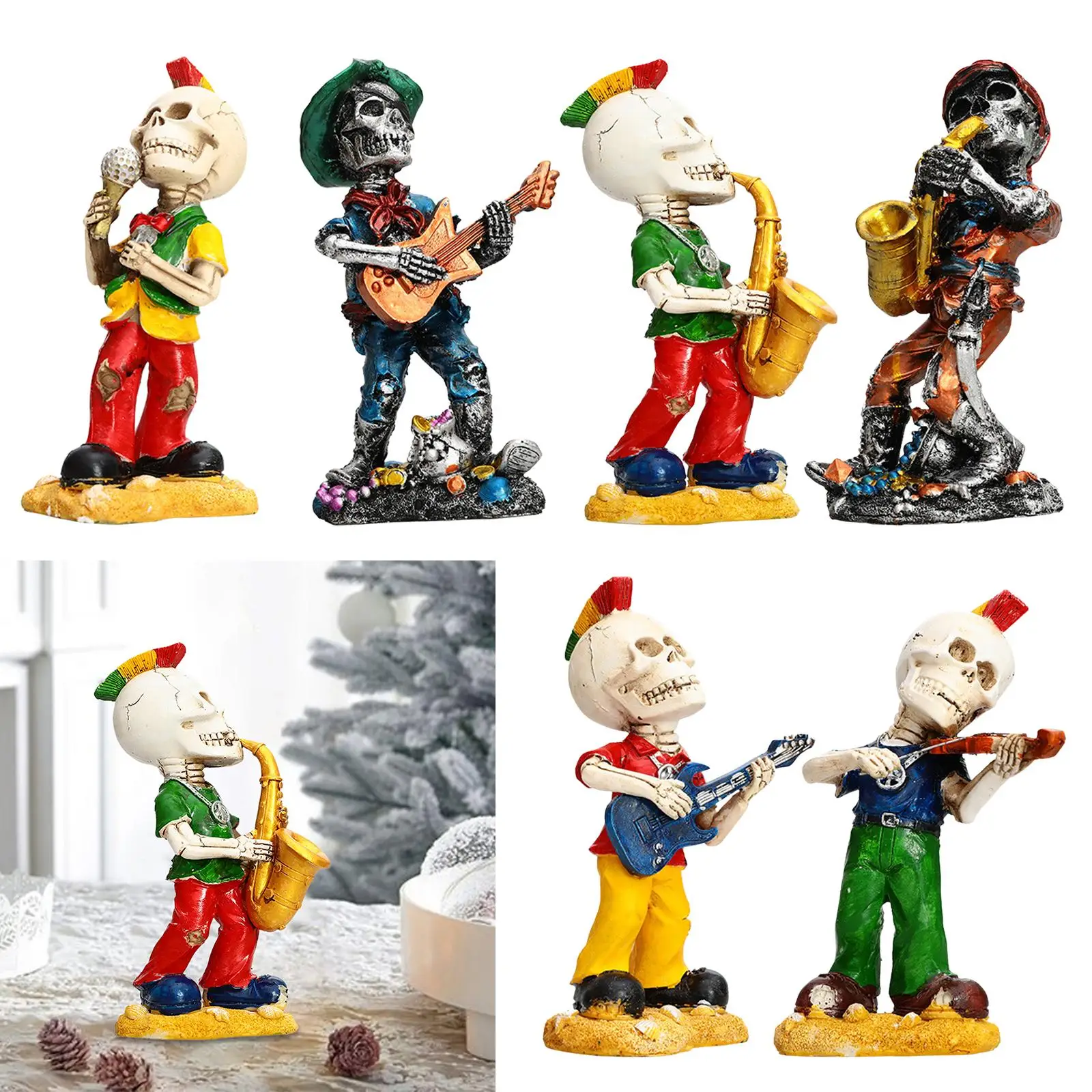 Collectible Musician Figurines Band Figurine Skeleton Statue for Home Office