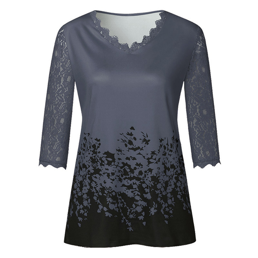 Title 27, T-shirt da donna in pizzo con maniche a 3/4 e s...