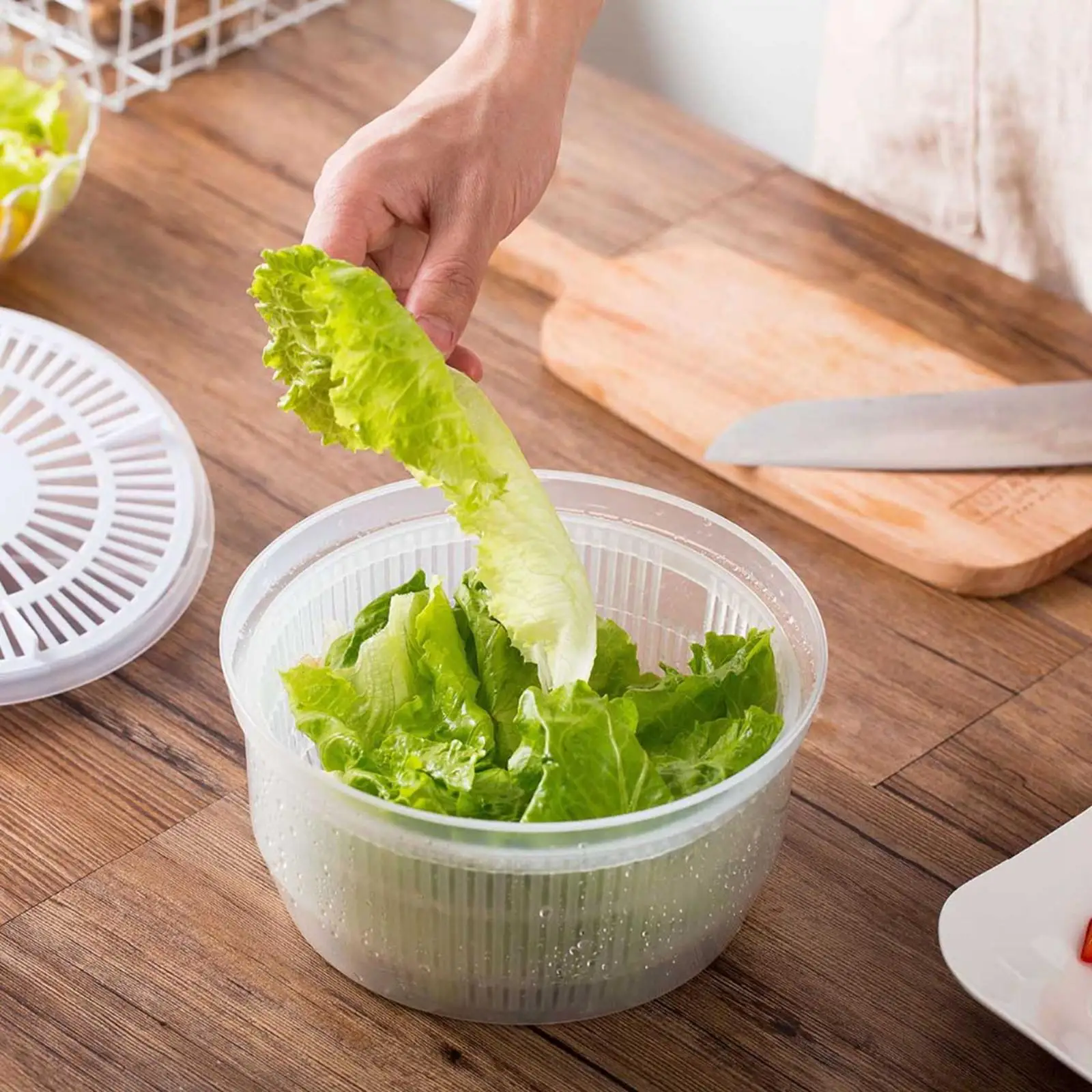 Large Salad Spinner, Kitchen Tools  Dry Fruit Vegetable Washer  Lettuce Dryer with Rotary Handle with Colander