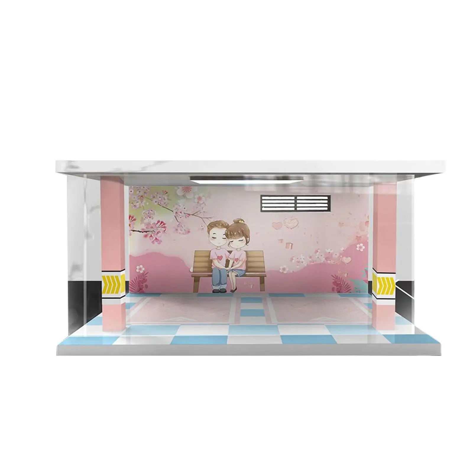 Clear Collectible Display Show Case with LED Lighting Garage and Acylic Cover Parking Lot Scene Background for 1/24 Diecast Cars
