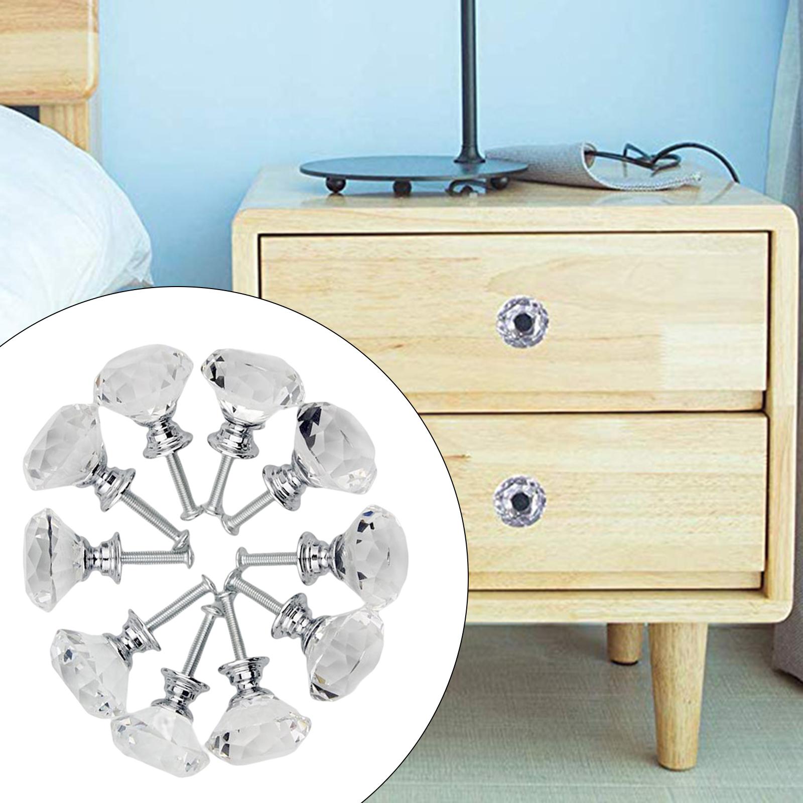 Set of 10 30mm Crystal Glass Drawer Knobs Pulls Handles Durable Fashion