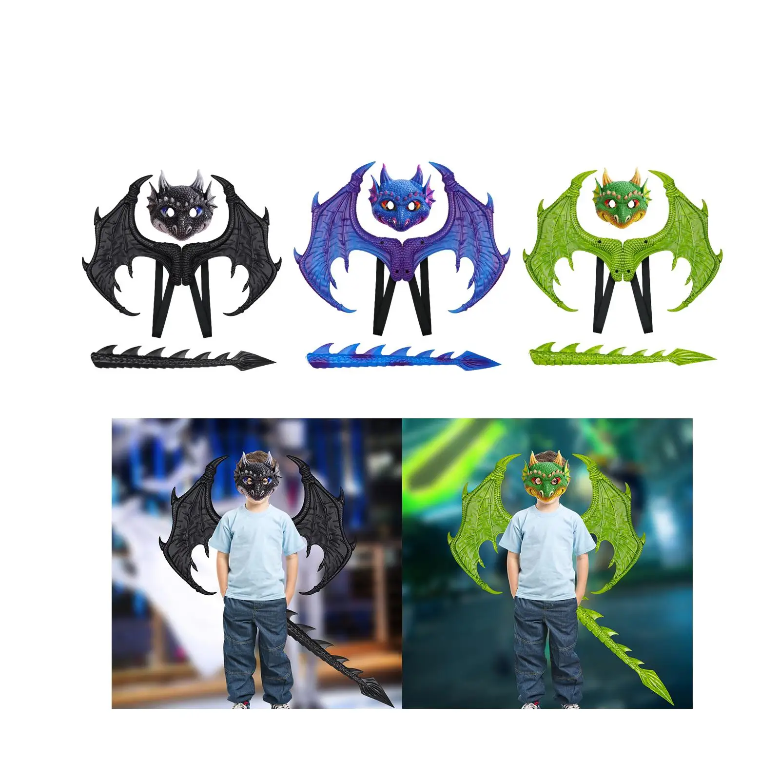 Dinosaur Tail Mask Wing Set Cosplay Dragon Costume for Kids for Clothes Decoration Pretend Play Nightclub Fancy Dress Masquerade