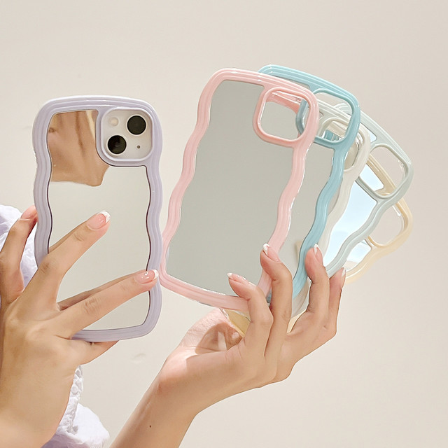 Luxury Candy Colors Wavy Border Makeup Mirror Phone Case For