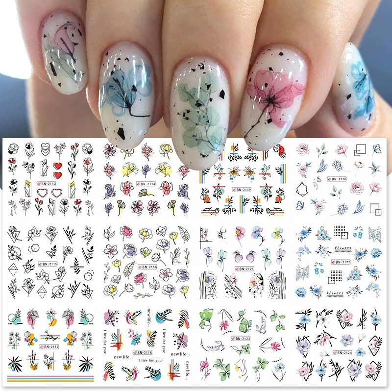 Best of 12pcs Nail Stickers 3D Water Nail Decal And Sticker Set Simple Summer DIY Slider For Nail Art Watermark Beauty Accessories Parts Reviews & Tips