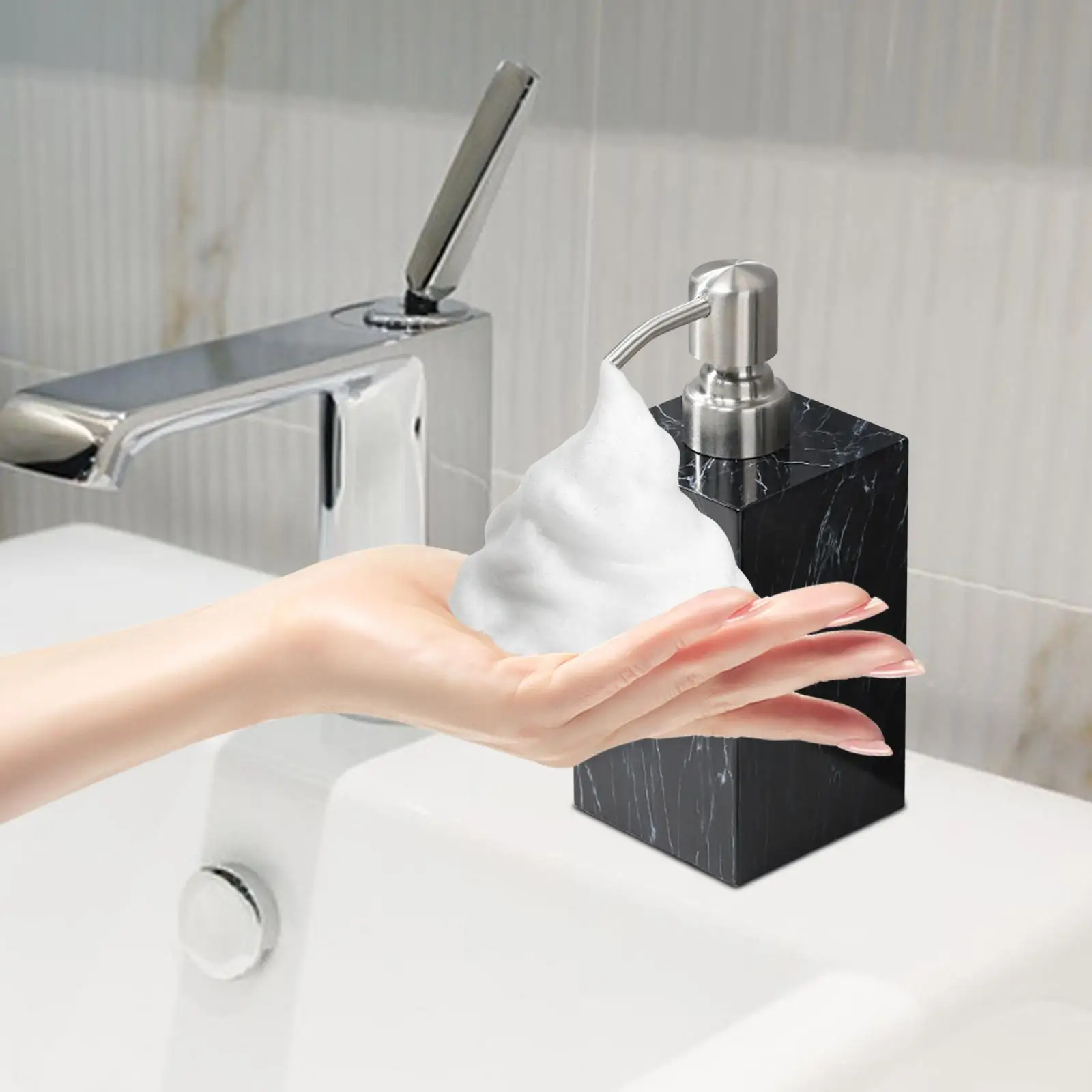 Pump Soap Container 500ml Durable Leakproof Salon Dispenser Resin Marble Texture Manual Soap Dispenser for Hotel Countertop Home