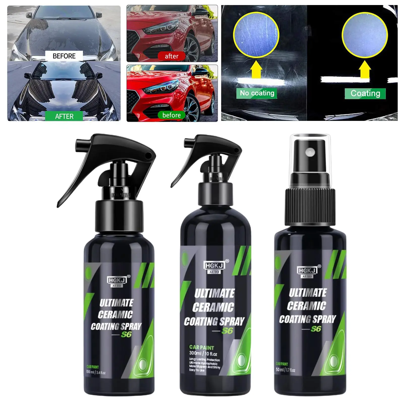 9H Ceramic Car Coating Spray Paint Care 300/100/50ml Hydrophobic Quick Coat Liquid Wax Polishing Nano Product Tire Coating Spray longest lasting car wax