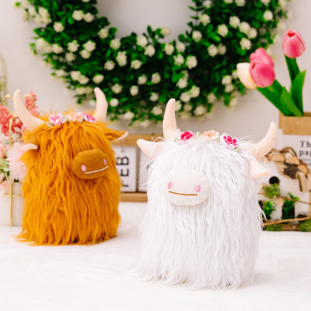 Highland Cow Stuffed Animals Fluffy Highland Cow Plush Toys Cow Gnome With  Flowers For Home Decoration Hot Sale - AliExpress