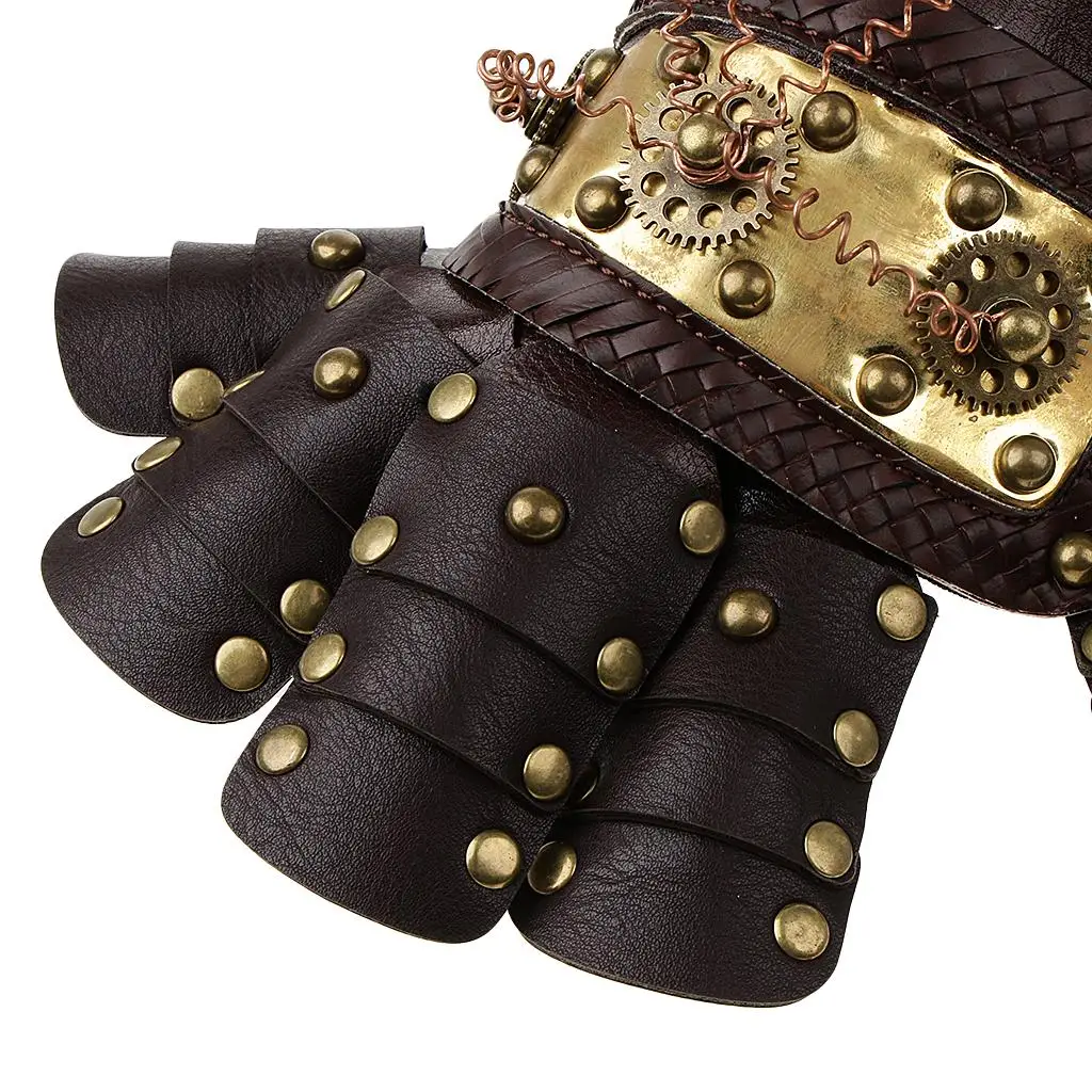 Vintage Steampunk Rivets PU Leather Arm Band  Arm Cuff Gloves Costume Prop