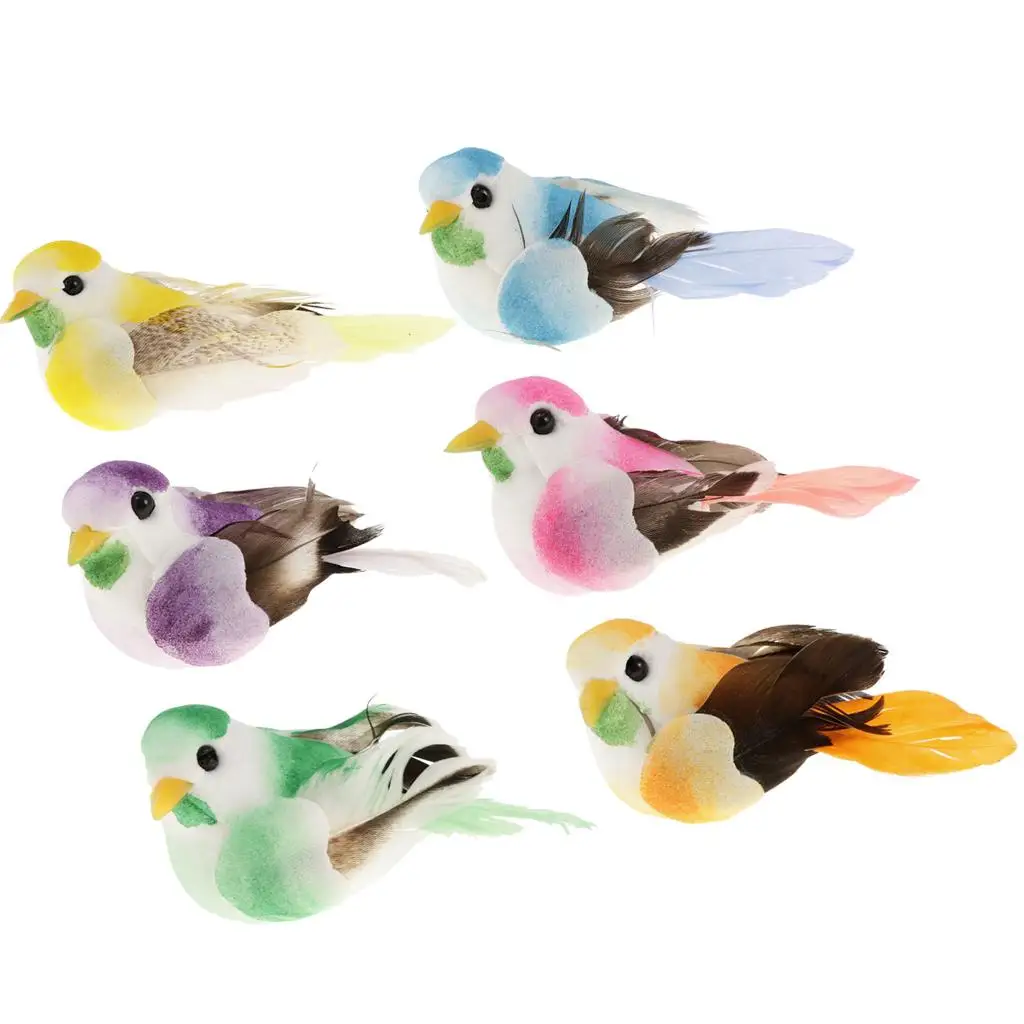 6Pieces Cute Small Artificial Feather Bird Foam Birds Photo Props Home Table Garden Bonsai Home & Garden