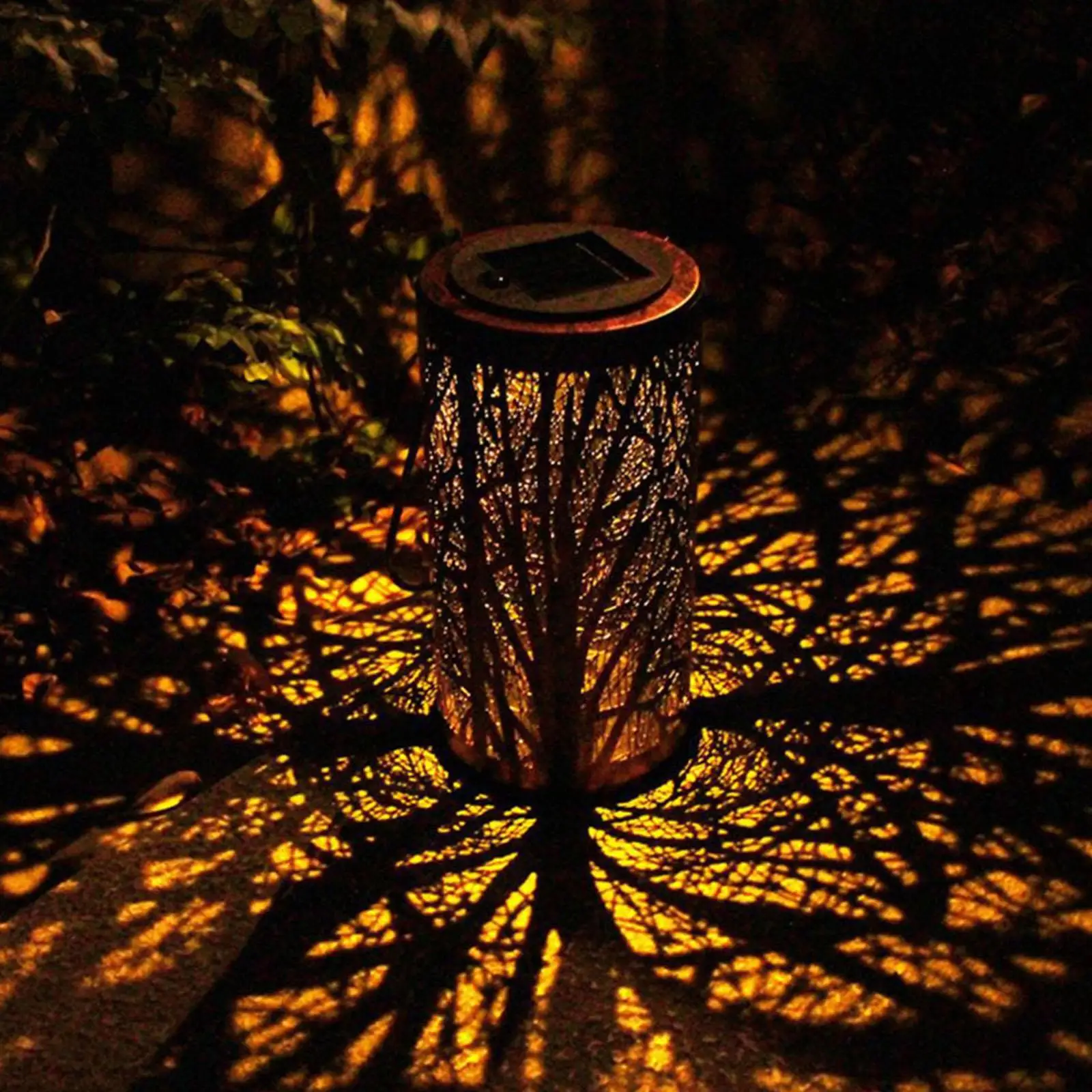 Retro Style Hanging Solar Lights Lantern Landscape Light IP55 Hollow Shadow Iron for Walkway Pathway Yard Standing or Hanging