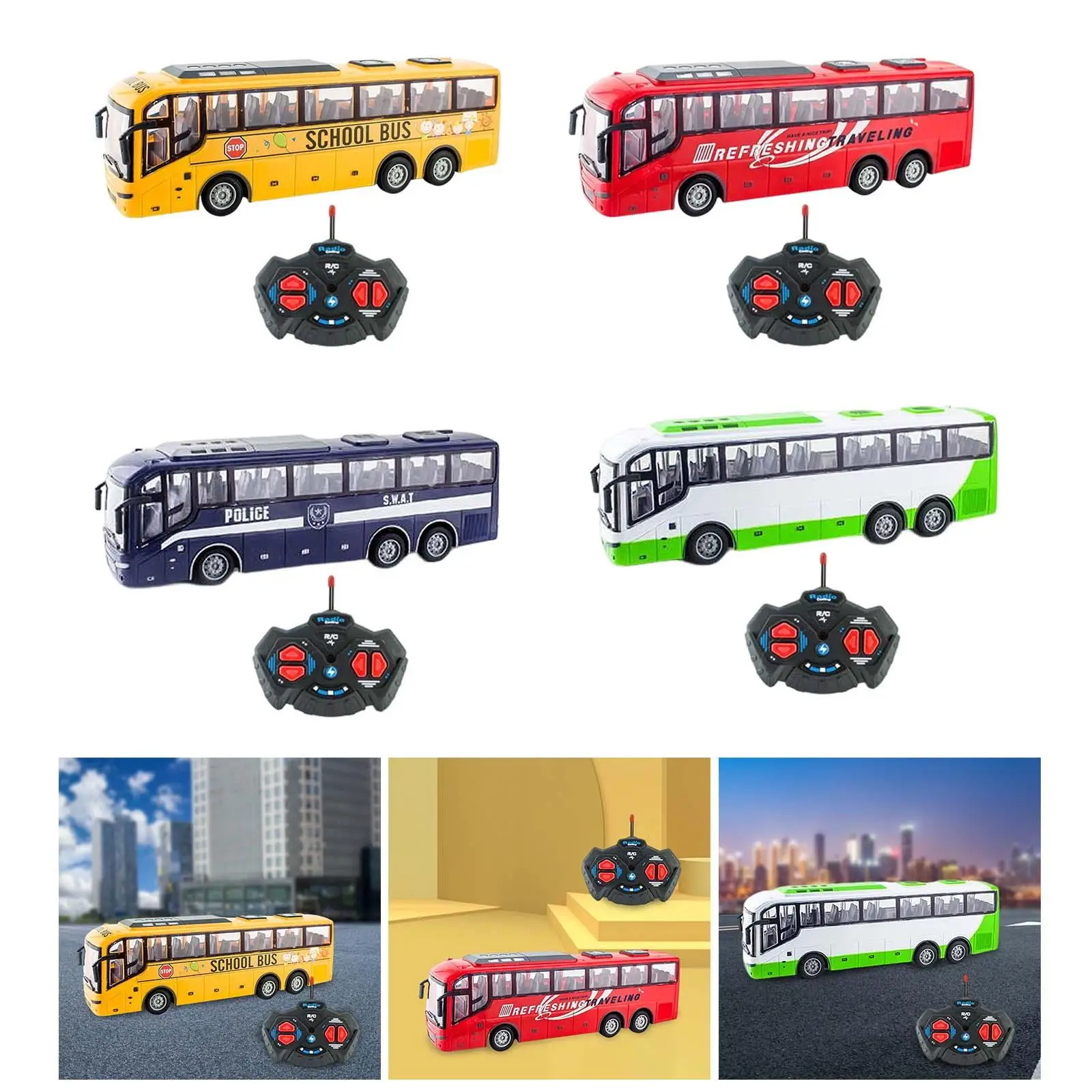 1:30 Scale Remote Control Car and LED Lights Radio Controlled Machine Toys 27MHz RC School Bus for Children Boys Birthday Gifts