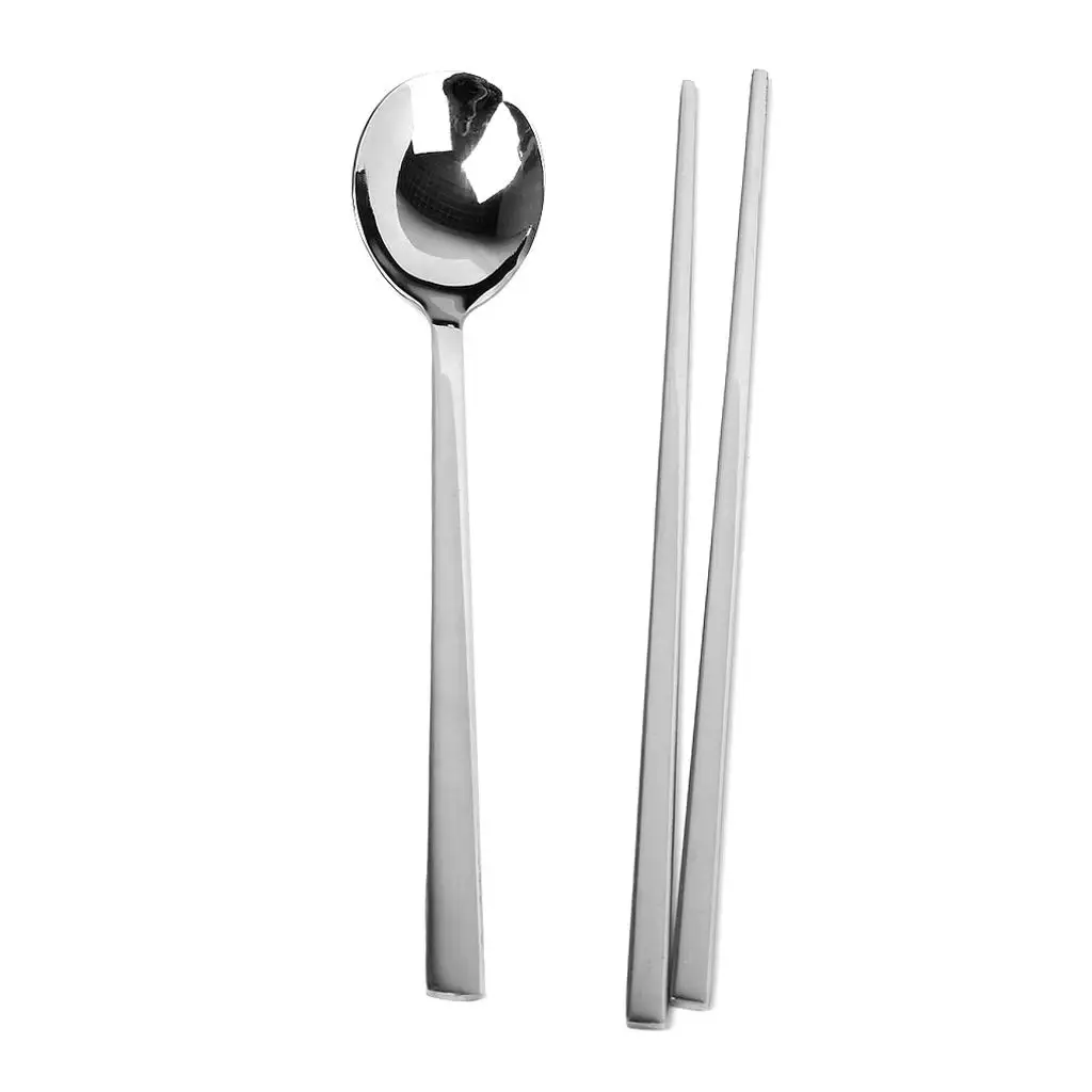 Stainless Steel Korean Chopsticks And Spoons 2 Sets Tableware Dinnerware