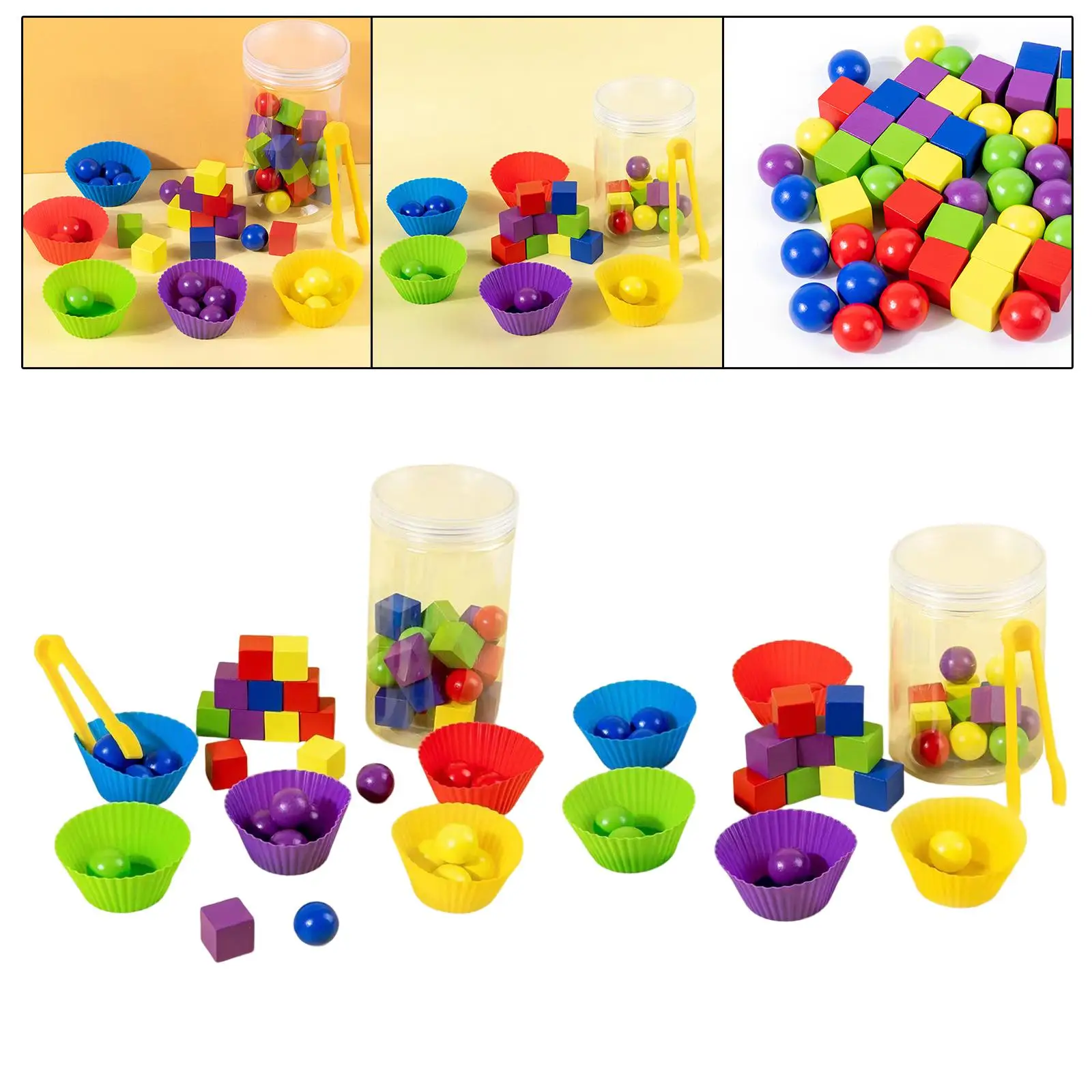 Montessori Color Sorting and Counting Blocks Early Education Toys Preschool Learning Fine Motor Puzzle and Bowls for Kids