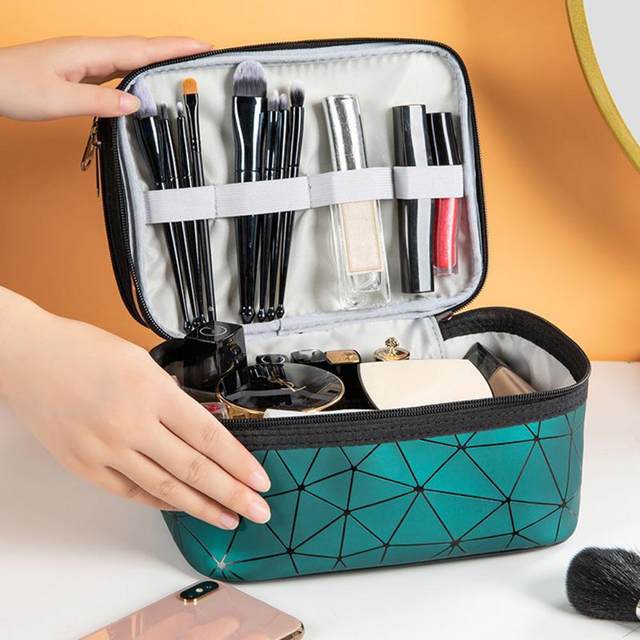 Makeup Bag,1Pc Geometric Print Pu Square Makeup Bag Makeup Bag