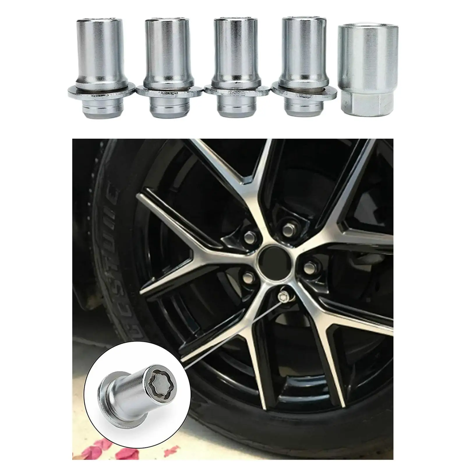 5 Pieces Car Wheel Lock Lug Nut Set 00276-00901 Anti Theft M12x1.5 Replace for  Corolla  Sequoia GS400