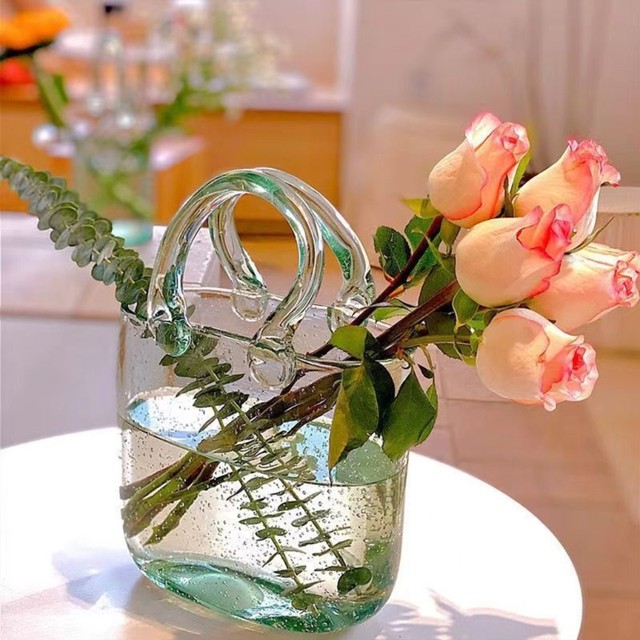  RXMORI Glass Purse Vase for Flowers, Handbag Shape Fish Bowl  with Leather Strap, Multifunction Clear Bag Vase for Floral Arrangement  Fish Culture : Home & Kitchen