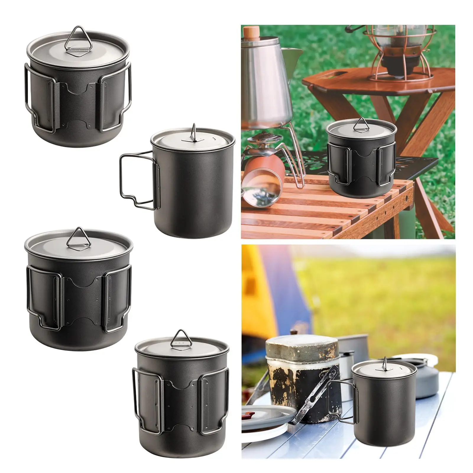 Titanium Water Cup with Foldable Handle Tea Pot for Cooking Outdoor Picnic