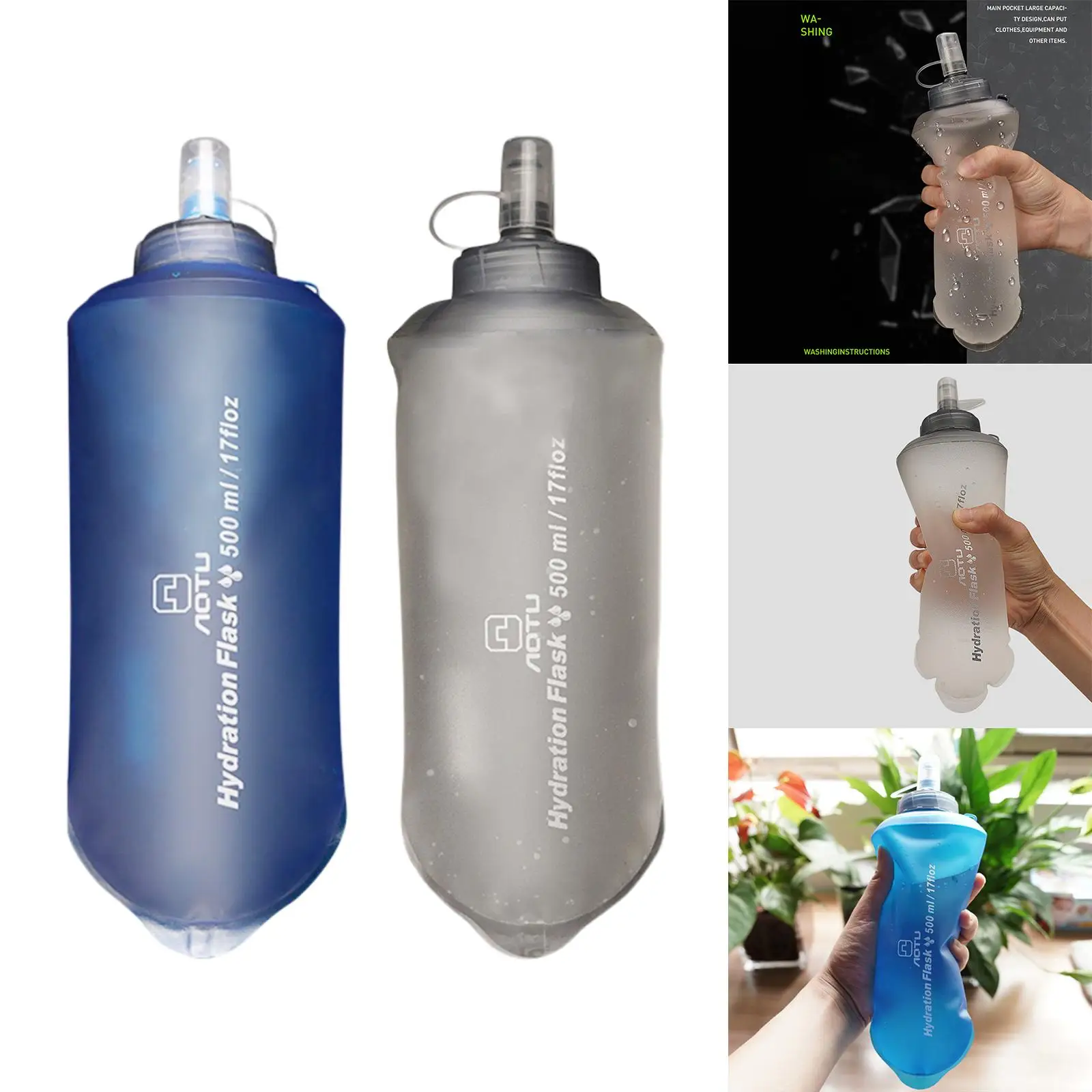 500ml Collapsible Water Bottle Soft Water Bag Reusable Portable Foldable Cups for Camping Gym Travel Cycling Mountaineering