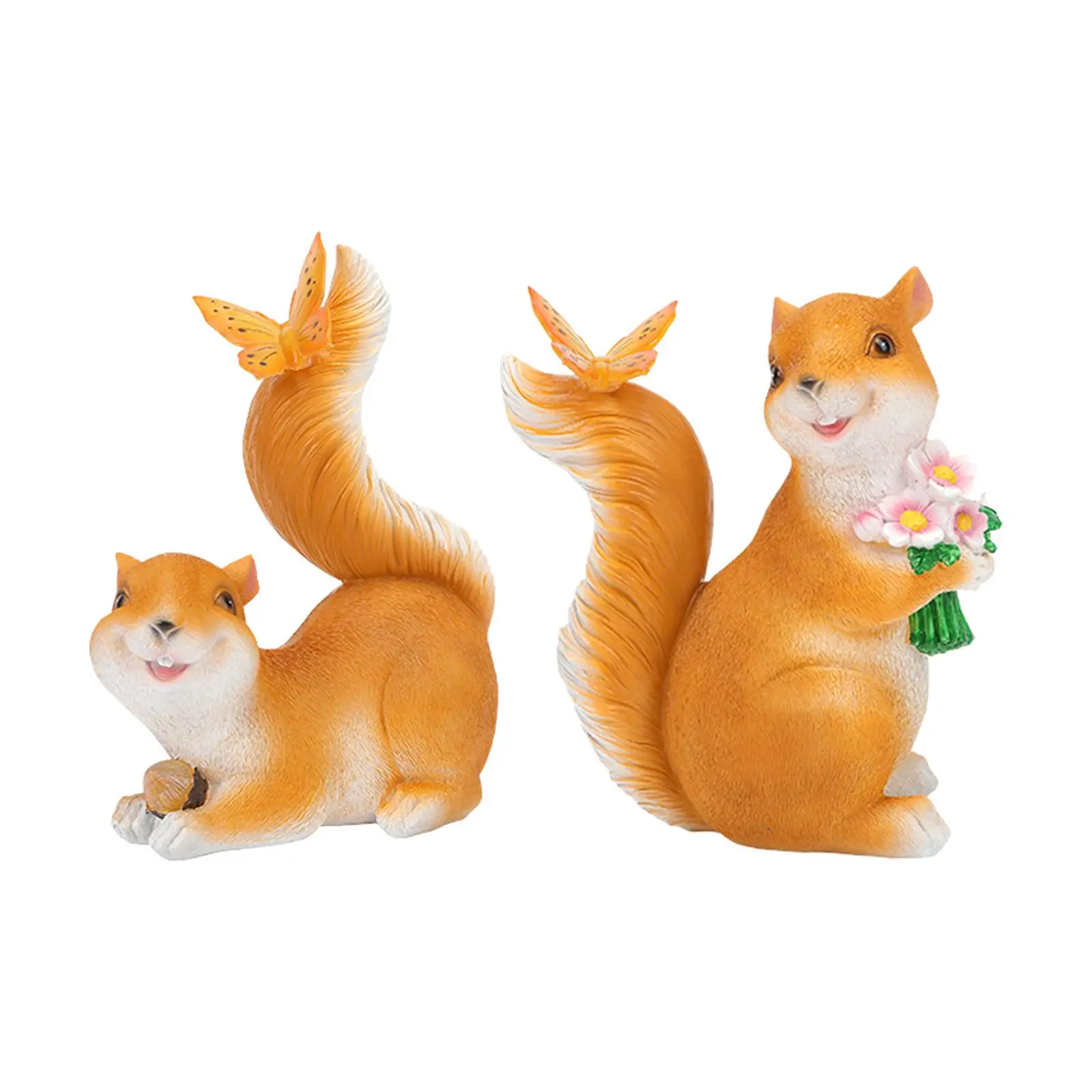 Resin Garden Squirrel Statues with Butterfly Solar Light Handpainted Animal