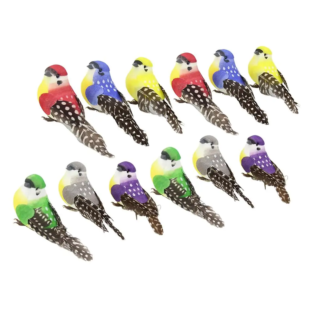 12pcs Lovely Simulation Feather Birds Figurines  Birds Park Bookshelf