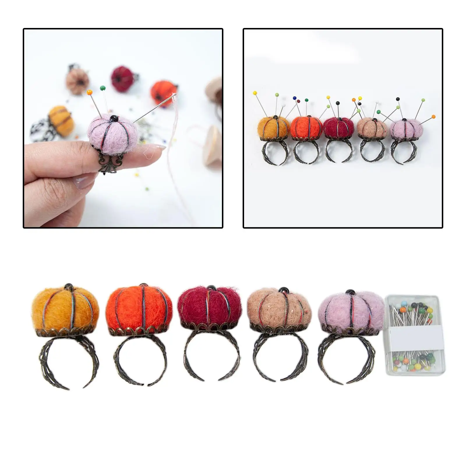 5x Felt Pin Cushion Kit Assorted Color Lightweight Sewing Supply DIY Projects Finger Ring Pincushions for Sewing Accessory Tools