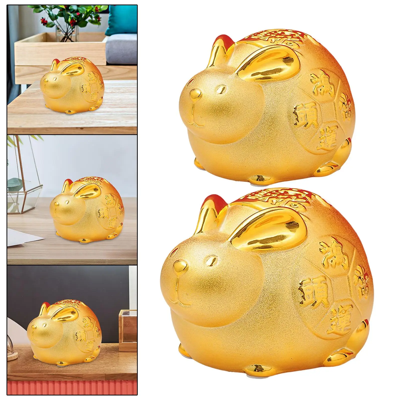 Lucky Rabbit Piggy Bank Bunny Figurine Money Saving Box Ornament Collectible Tabletop Statue for Home Decoration Easter Gifts