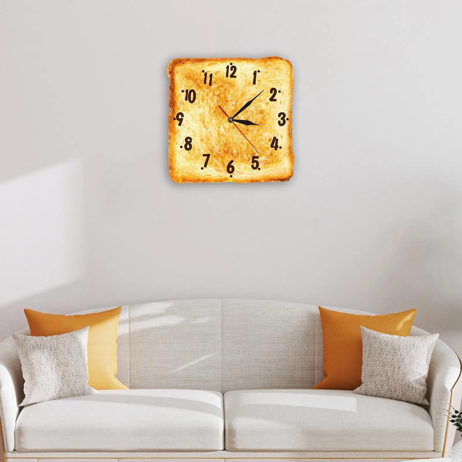 Toasted Bread Wall Clock 30cm Non Ticking Decorative Square Arabic Numerals
