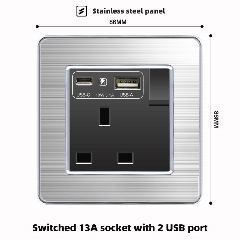 Universal power socket and switch panel EU UK