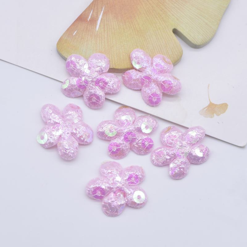 100 Stück 25 mm Glitzer-Blumen-Applikationen, gepolsterte Aufnäher für Kleidung, Hut, Basteln, Nähzubehör, DIY-Kopfbedeckung, Haarspangen, Schleife, Dekor – Detail 3