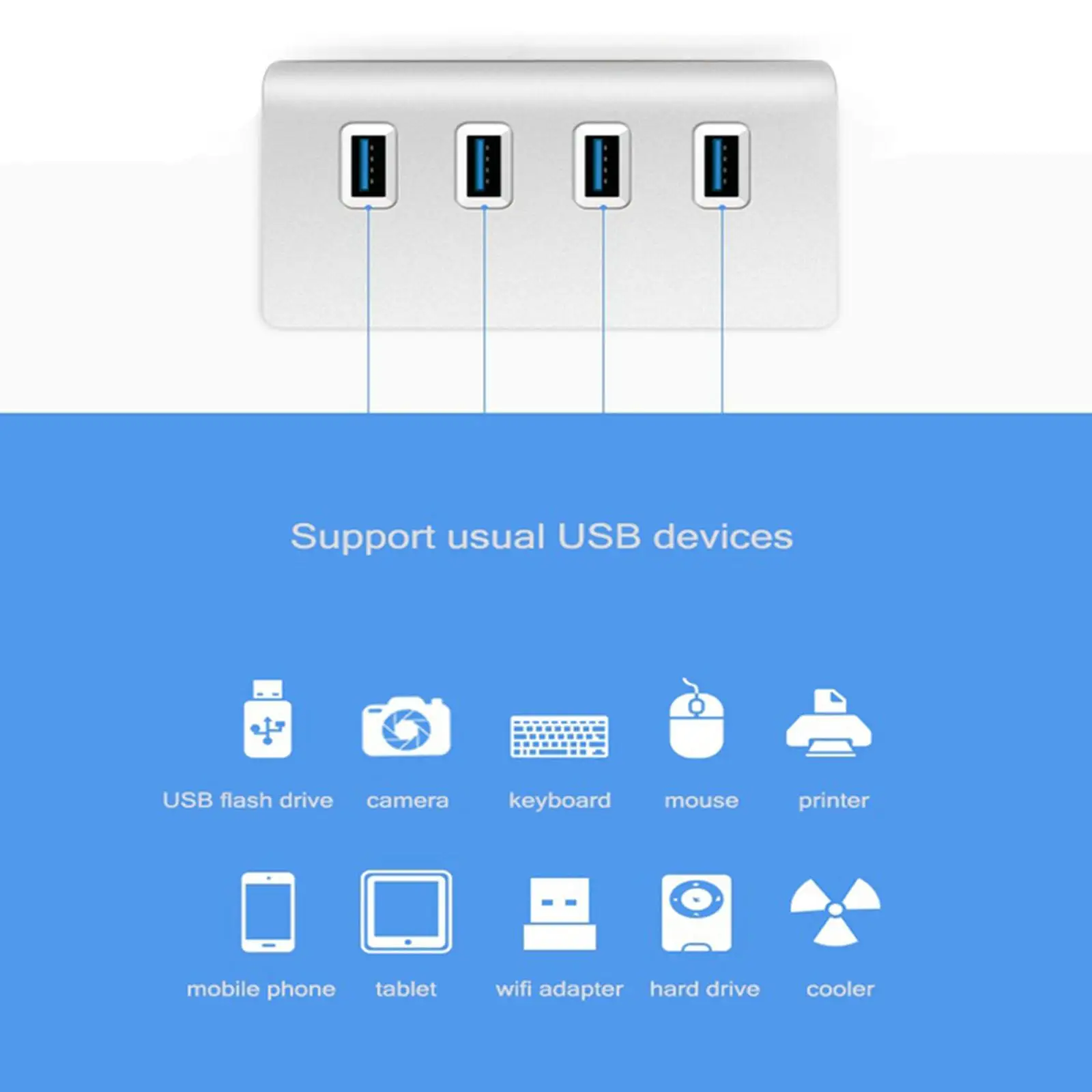 Portable USB 3.0 Hub 4 Port 5Gbps  USB Extender for Mobile Keyboard Headset PC