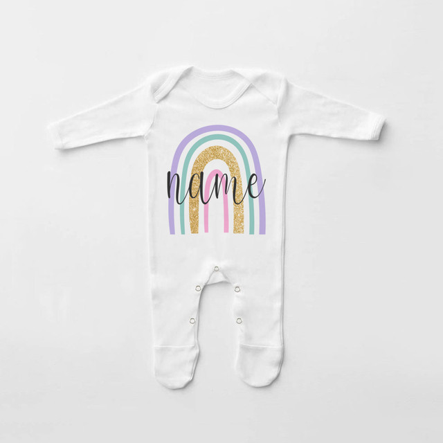 Personalised Name Rainbow Baby Babygrow Sleepsuit Bodysuit Newborn