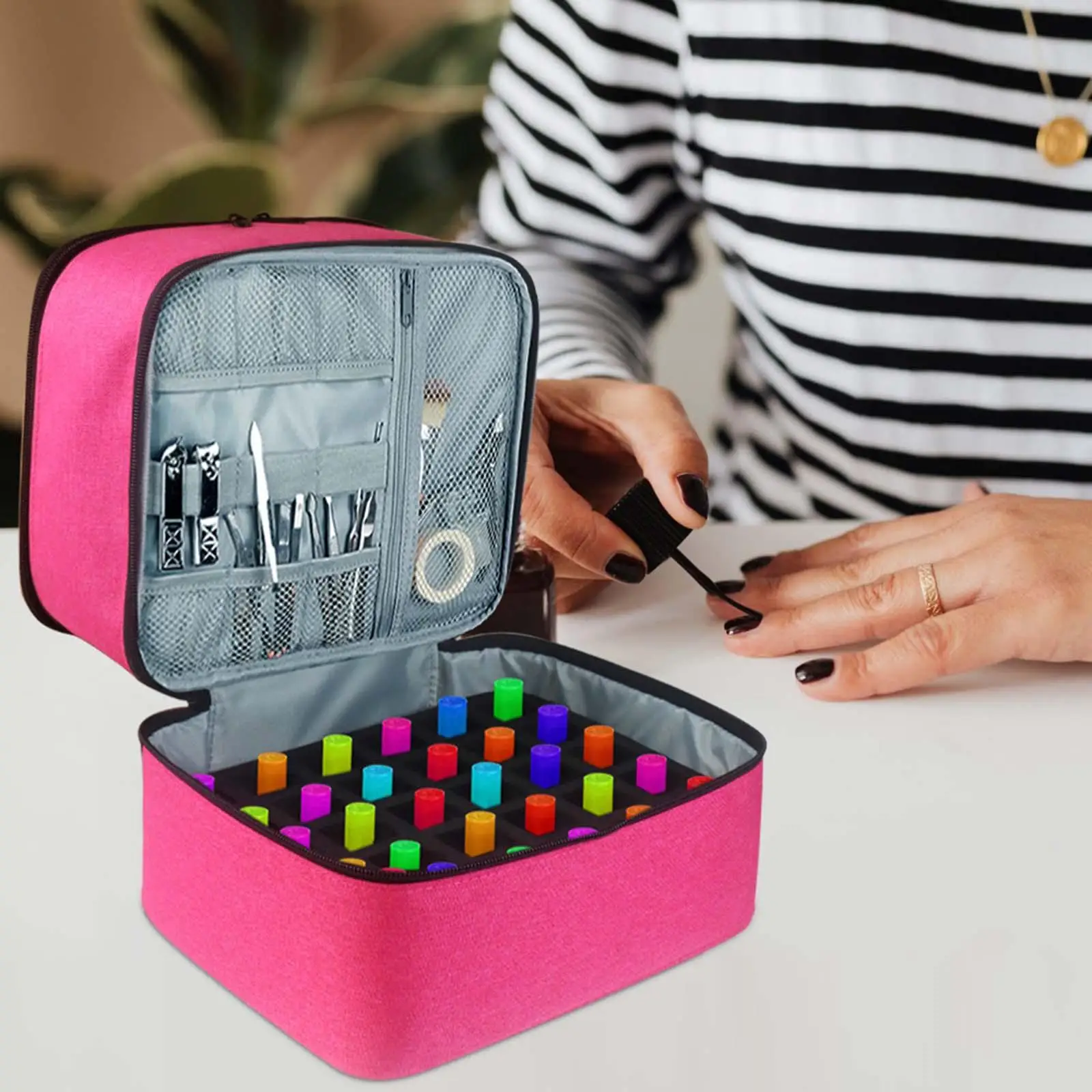 Nail Polish Storage Bag Holds 30 Bottles with Adjustable Dividers Large Nylon Holder Carrying Case for Essential Oil Lipstick