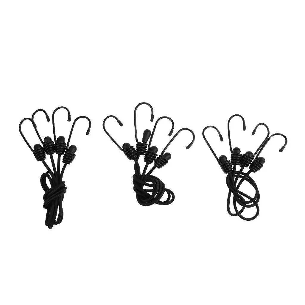 6 Pieces 18`` 24`` & 30`` Black Elastic Cord with Hook Stretch   Luggage tie Straps Ropes Assortment Set