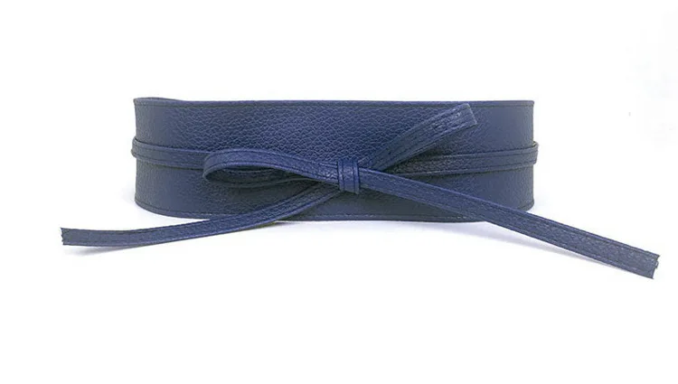Dark Blue Dress Leather Bowknot Wide Belts