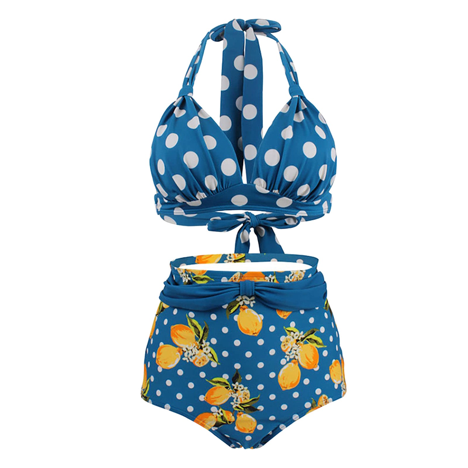 Novo retro polka dot halter cintura alta